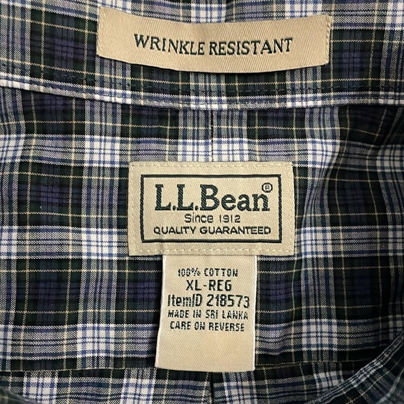 L.L. Bean Green Plaid Button Down Wrinkle Resistant Shirt Mens Size Extra Large - Picture 2 of 10